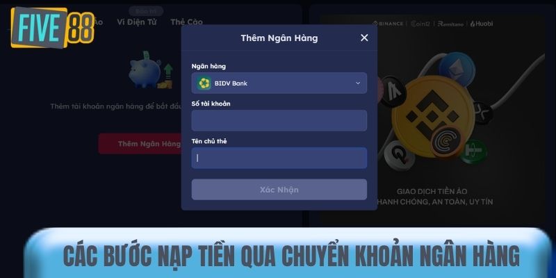 Chi tiết các bước nạp tiền qua chuyển khoản ngân hàng